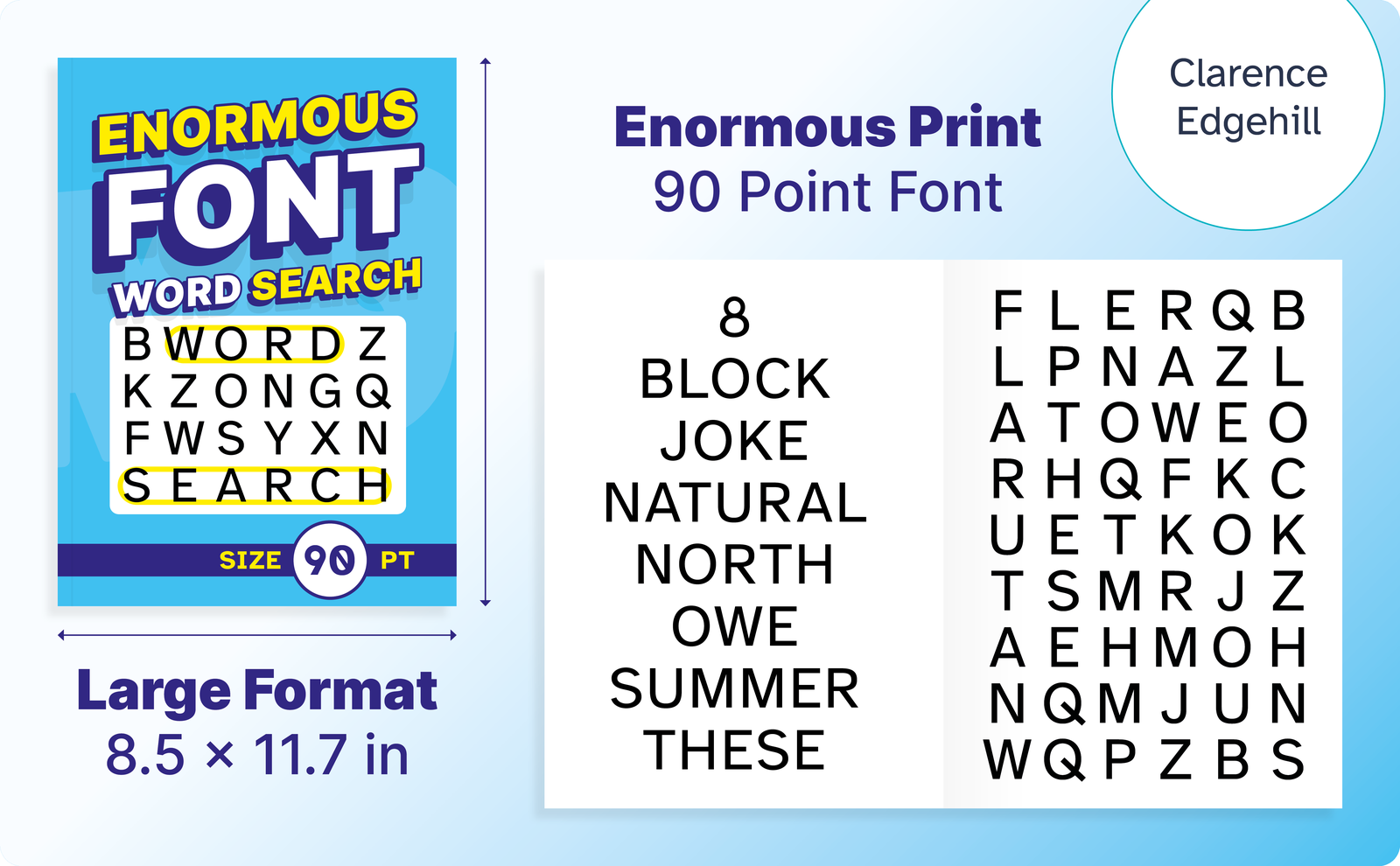 Enormous Font Word Search – cover and a sample interior page
