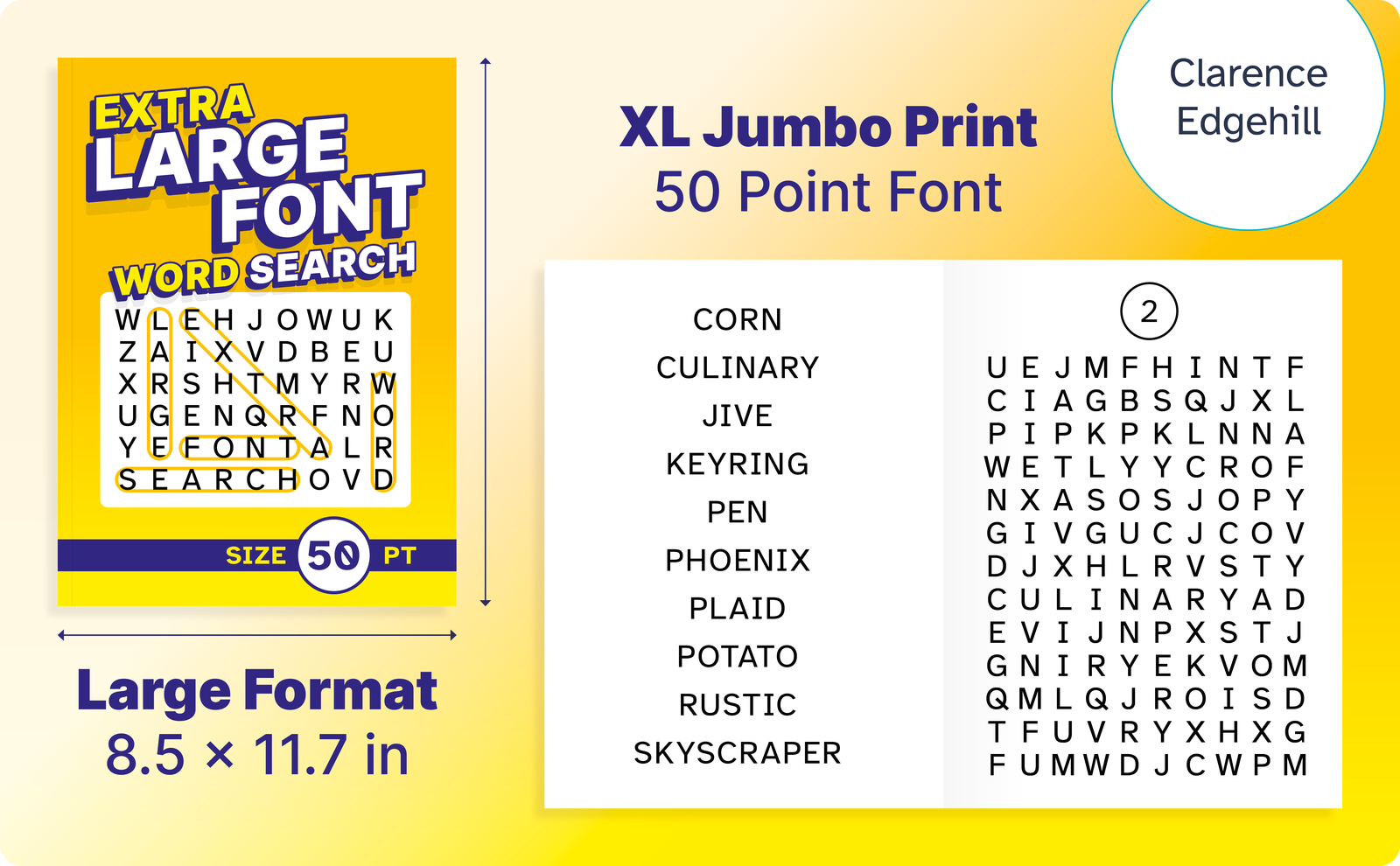Extra Large Font Word Search – cover and a sample interior page